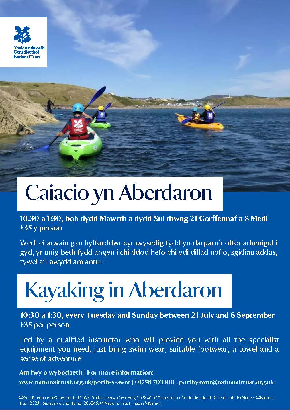 Caiacio yn Aberdaron - 10:30 a 1:30, bob Dydd Mawrth a Dydd Sul rhwng 21 Gorffennaf a 8 Medi. £35 y person